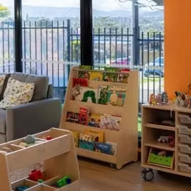 Picture books on a low shelf