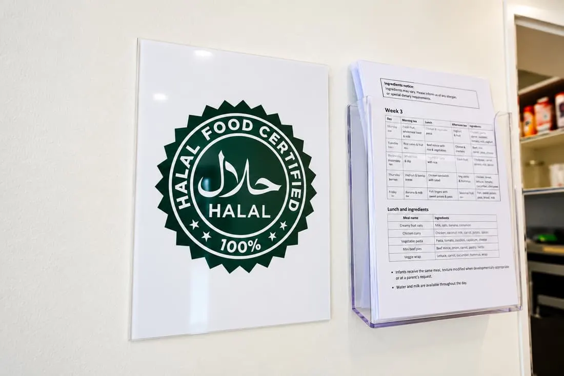 Halal food certificate displayed on the wall at YoMy Sunshine