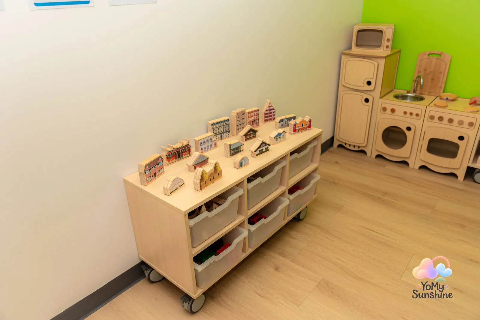 Play kitchen and toy shelves, at the YoMy Sunshine grand opening in Dandenong North
