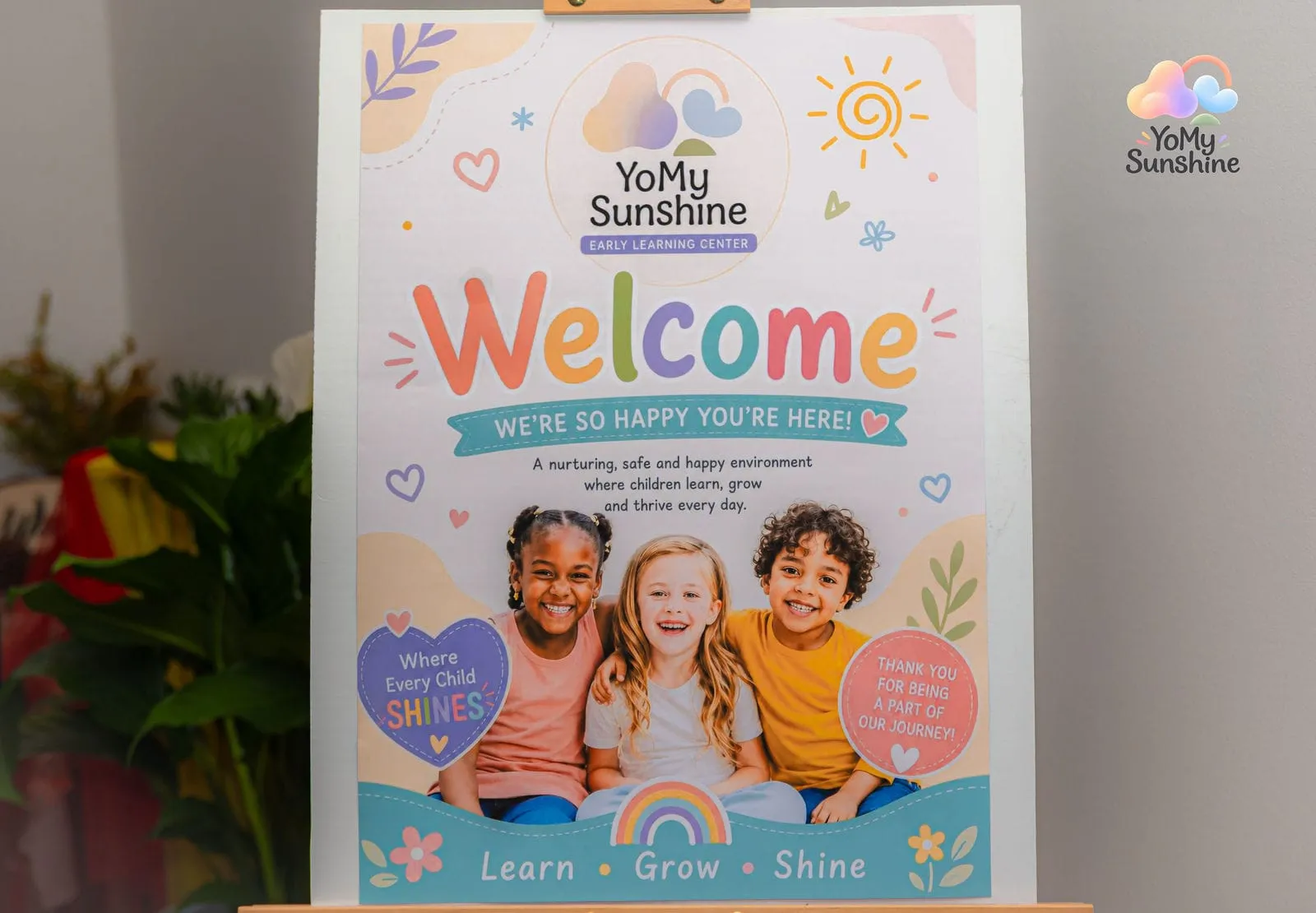 Our welcome sign, at the YoMy Sunshine grand opening in Dandenong North