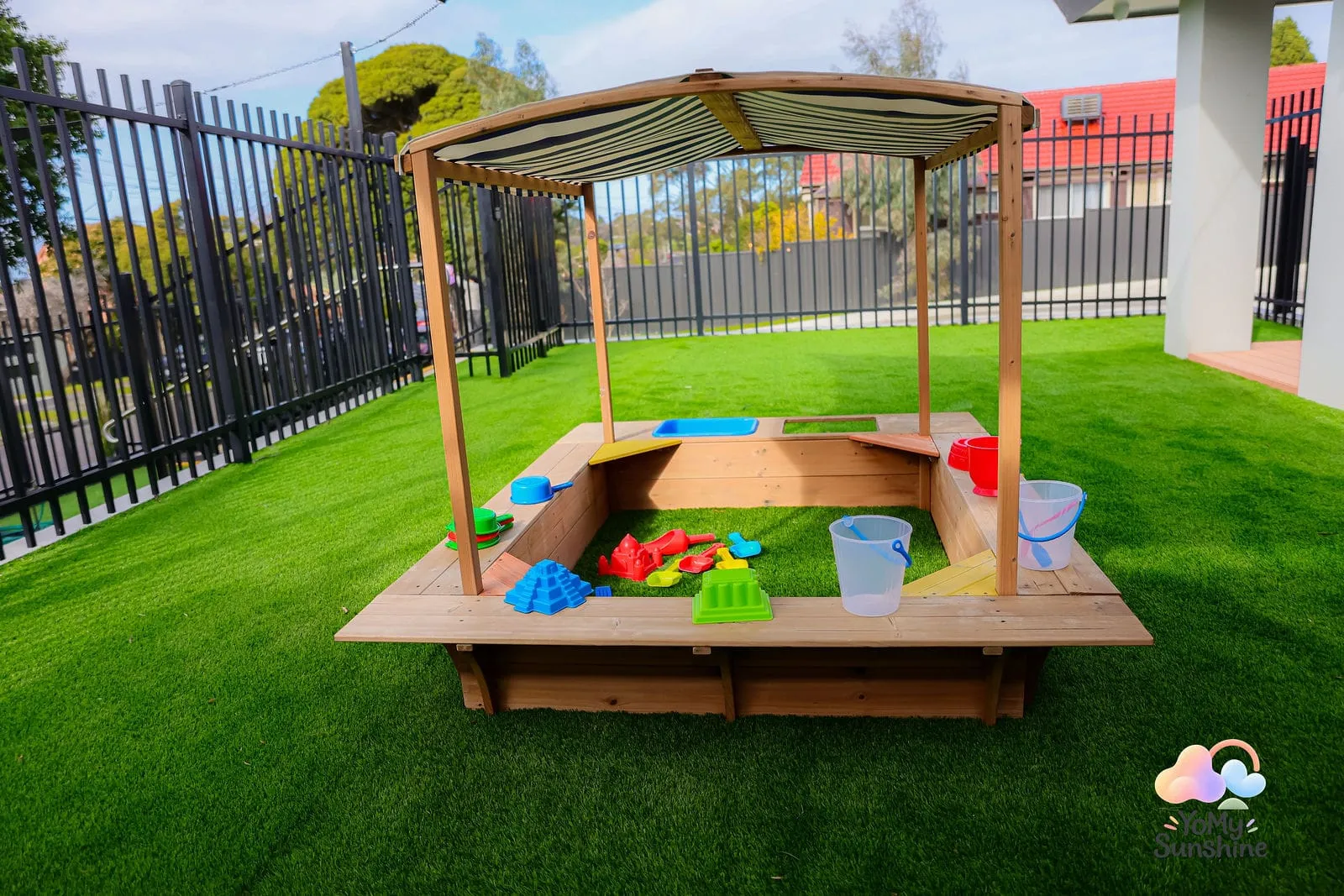 Our sandpit with shade cover, at the YoMy Sunshine grand opening in Dandenong North