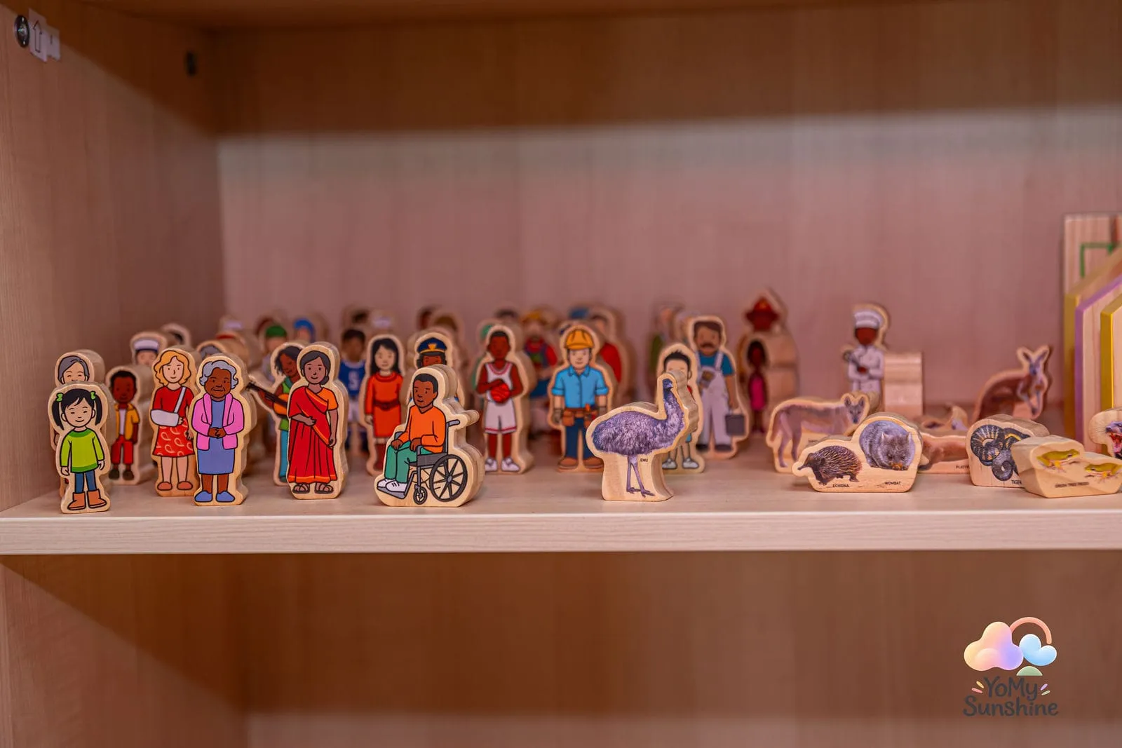 Wooden figures from many cultures, at the YoMy Sunshine grand opening in Dandenong North